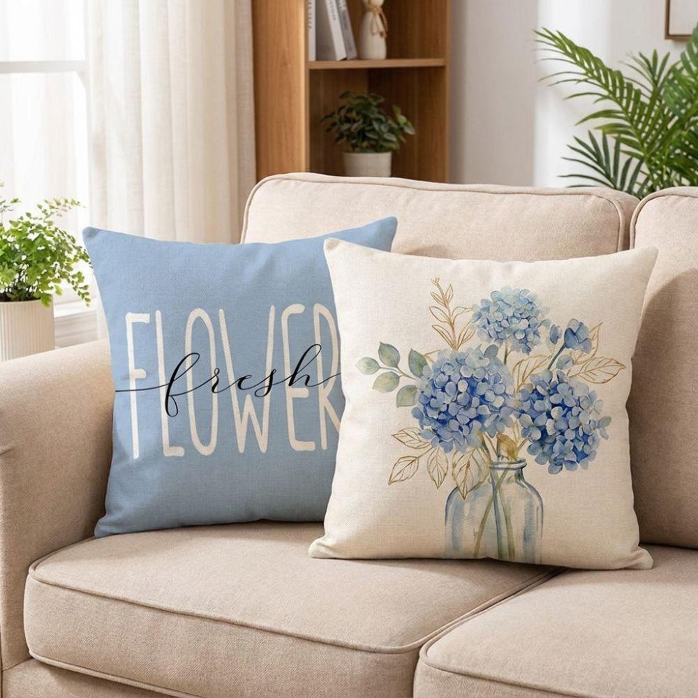 Linen Hydrangea Cushion Cover Flower Printed Cushion Case Pillowslip Throw Pillow Cover Bedroom