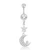 Punk Crystal Moon Dangle Navel Piercing Rings Body 316L Surgical Steel Belly Button Ring Jewelry