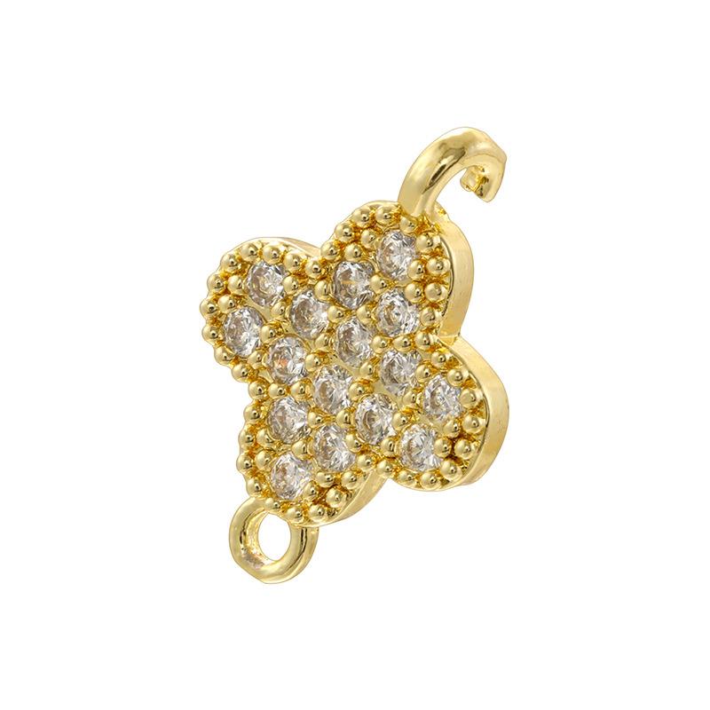 Light Luxury Copper Inlaid With Colored Diamonds Four-Leaf Clover Double Hanging Hole Hand Diy Bracelet Necklace Flower Connection Accessories Vs573