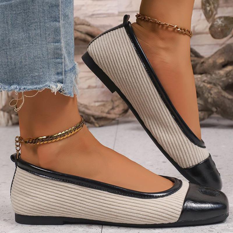 Fashion Concise Mix Color Corduroy Flats Shoes Women Spring Autumn Plus Size Shallow Flat Shoes Woman Square Toe Casual Shoes Female