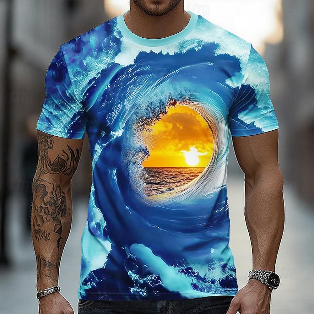 

Men s Optical Illusion Ocean 3D T Shirt Short Sleeve T shirt 3D Print Crew Neck Shirt Exaggerated Designer Party Street Casual Blue 3 XL