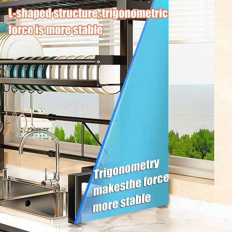 Over The Sink Drying Rack 2-Tiers Dish Drainer Rack Sink Organizer Rack Stainless Steel Space Saver Dish Drying Rack Kitchen