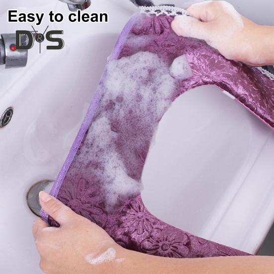 Flannel Toilet Tank Cover Ultra Plush Toilet Lid Cover with Side Pockets Lace Trim Easy Installation Warm Washable Toilet Seat Cushion