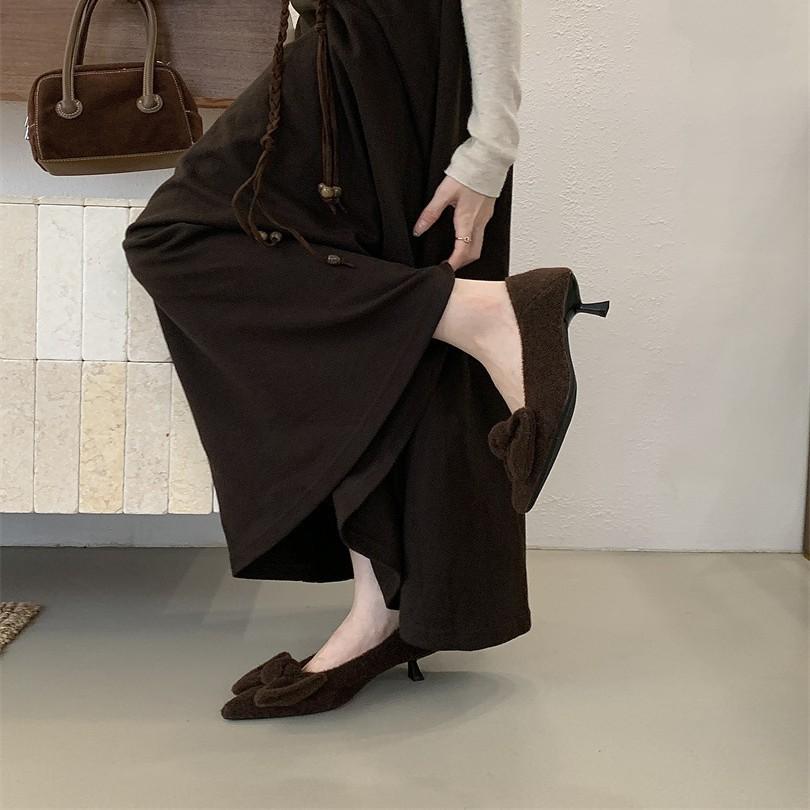 Bow-tie fluffy shoes female outer wear winter new products gentle fairy flat-bottomed velvet cotton shoes Doudou shoes