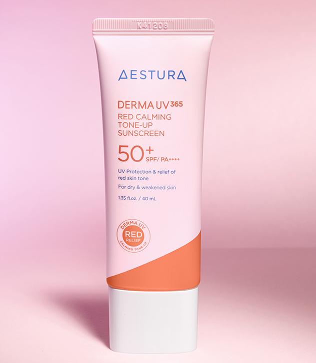 AESTURA DermaUV365 Red Calming Tone-Up Sunscreen 40ml + 20ml | Brightening + Soothing | SPF50+