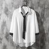 Spring Autumn Popular INS Short Sleeves Japanese Style Casual Shirt Men's Loose-Fit White Collar Button-Up Top for Summer