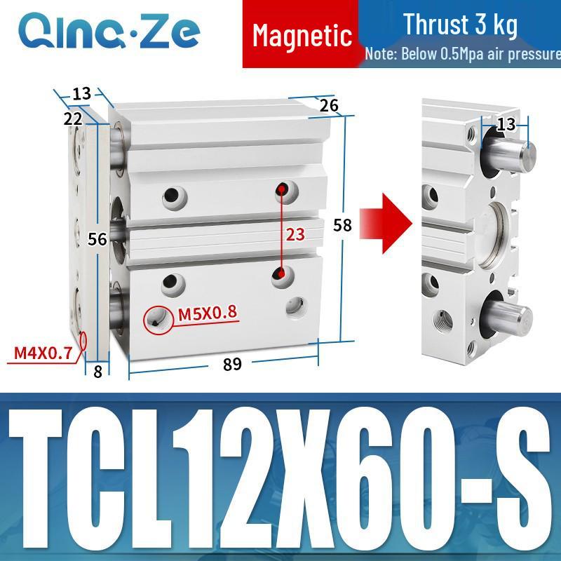 Kompaktowy pneumatyczny wielotłoczkowy cylinder trójosiowy TCL (12/16/20/10-100S)