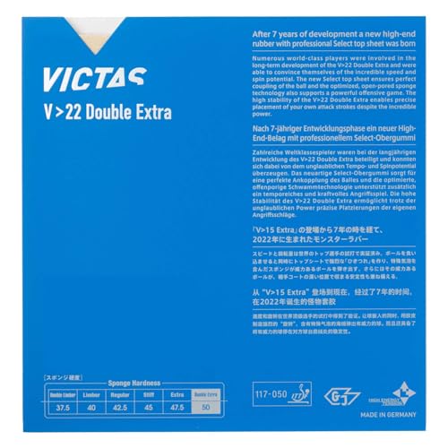 VICTAS Table Tennis Rubber V>22 Double Extra (Double Extra) Inverted Rubber Red (0040) MAX 200070