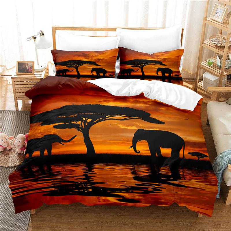 Color Elephant Duvet Cover Set 3D Print Wild Animals Pattern King Queen Full Size Comforter Cover For Kids Boys Girl Bedding Set
