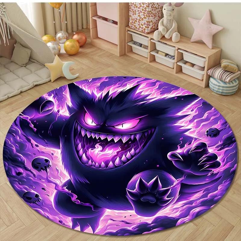 3D P-P0kemon Gengar Round Rugs Bedroom Living Room Home Decor Floor Mats for Kids Room Bath Chair Mat Carpet Next Day Shipping