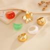 Ingemark 6Pcs/Set Vintage Geometry Resin Flower Rings for Women Trendy Creative Metal Open Adjustable Knuckle Rings Jewelry Gift