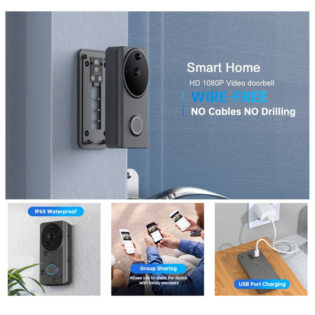 Visual Doorbell WiFi Wireless Smart Door Bell Phone Remote Video Home Alarm Door Chime, Bell with Receiver