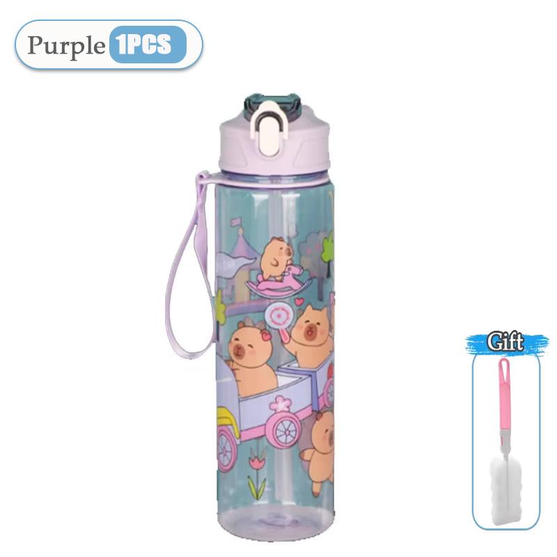 

Cute Cartoon Capybara Water Bottle Leakproof Plastic Straw Cup Portable Outdoor Travel Large Capacity Sports Water Bottle 750ml