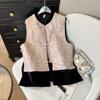 Velvet Spliced Vest Women's 2025 Early Spring Retro Crew Neck Sleeveless Button-up Top