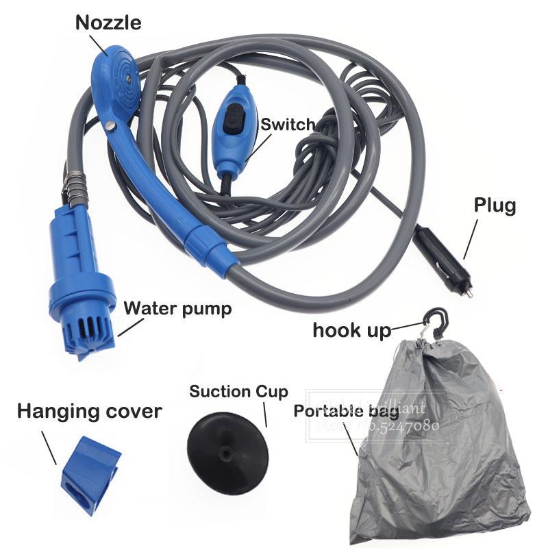 12V Portable Car Washer Camping Shower High Pressure Car Shower Washer Set Electric Pump Sprayer For Outdoor Camping Travel Pet