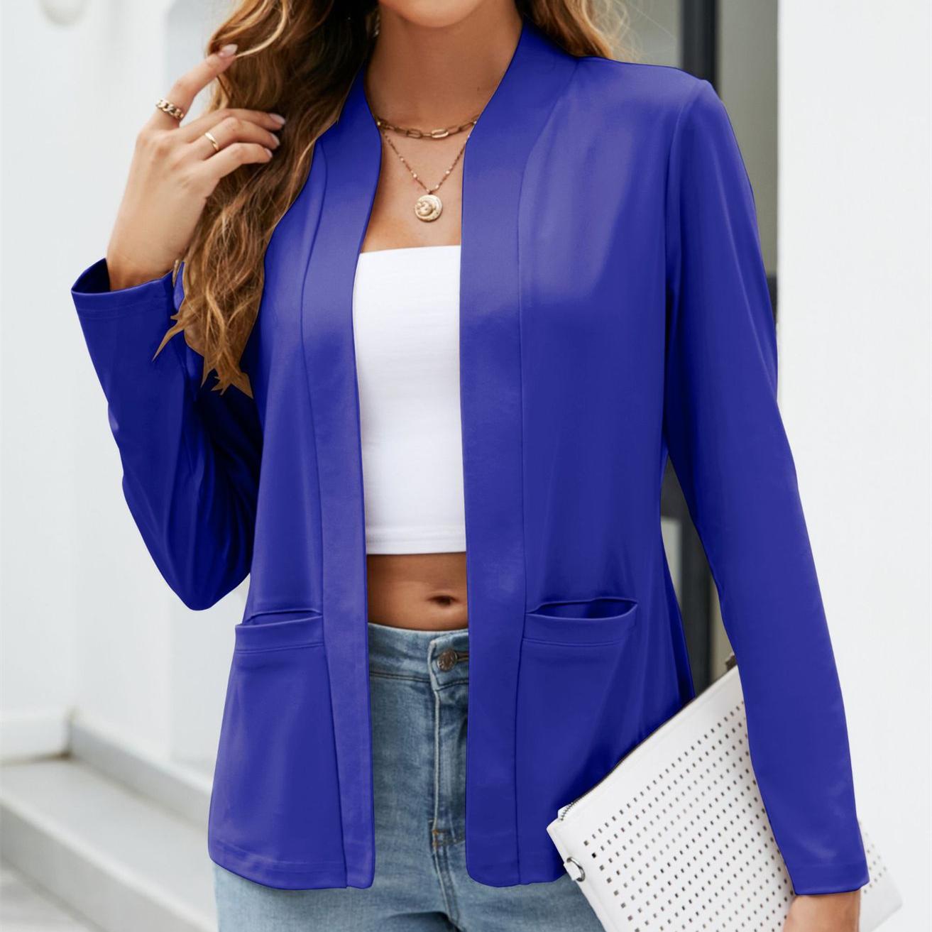 

YYFS женские модные повседневные весенне-осенние однотонные блузки и рубашки с длинными рукавами с принтом XXXXL ярко-синий