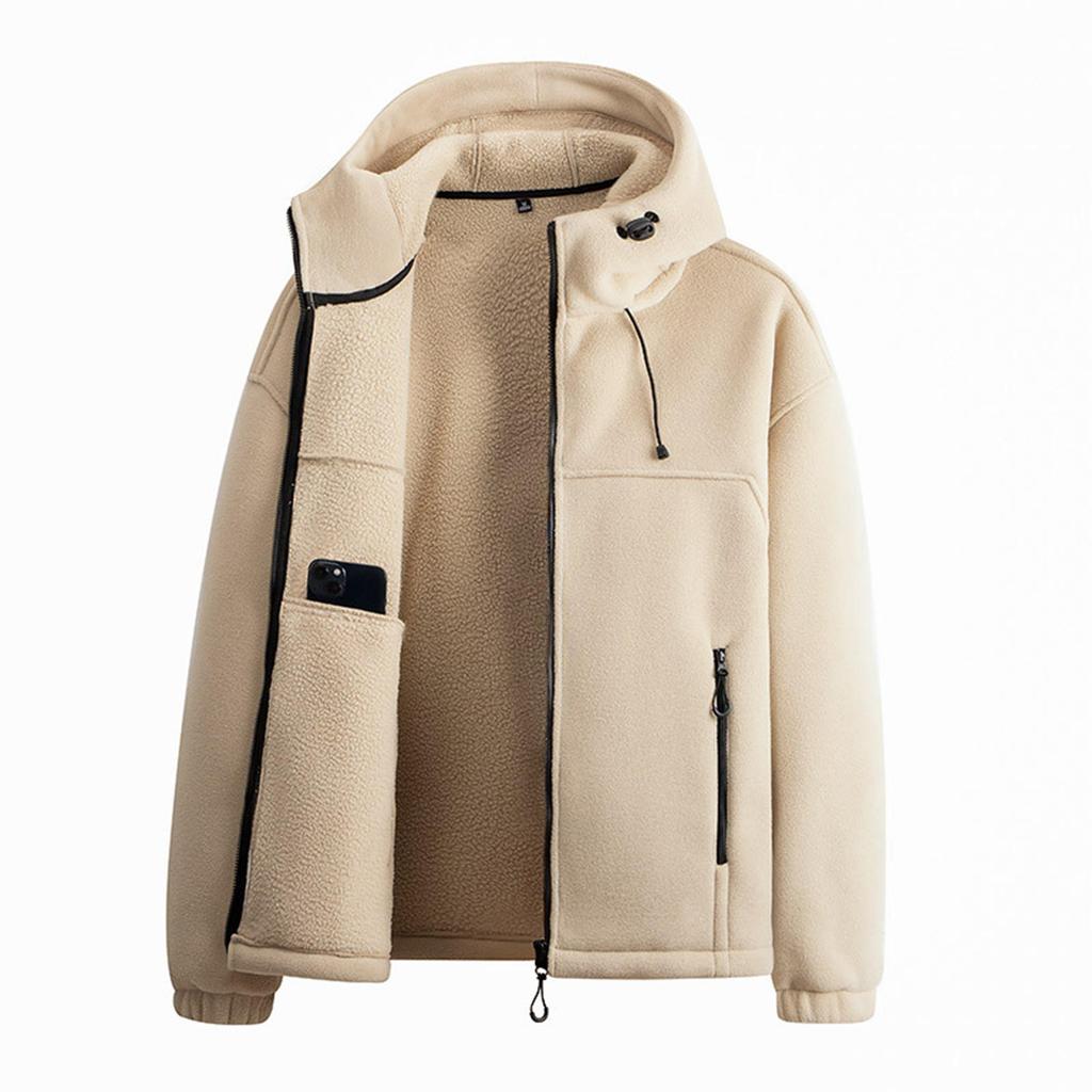 Giacca Casual da Uomo per Esterno con Cappuccio e Tasche con Cerniera Felpa Calda in Pile