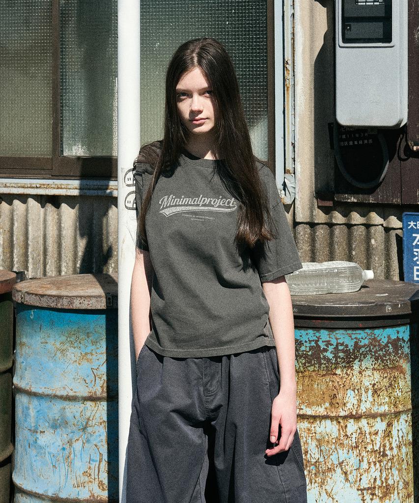 MINIMALPROJECT Washed Drawing Pigment Crop Short Sleeve T-Shirt Mst188C [Darkgray]