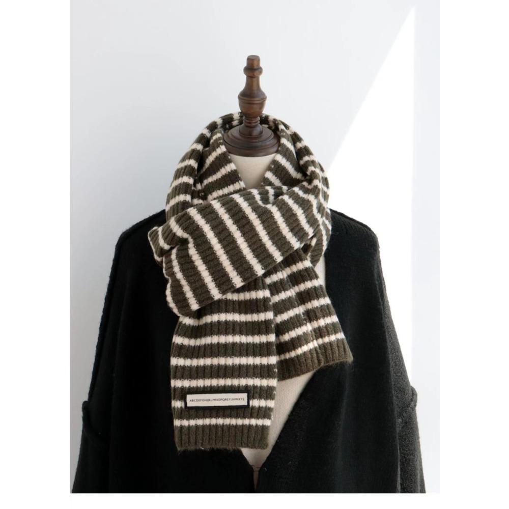 

Полосатый вязаный шерстяной шарф Женский зимний Инс Чистый Студенческий Парный Теплый Утолщенный Универсальный шарф Мужской 160 оливковое зеленый