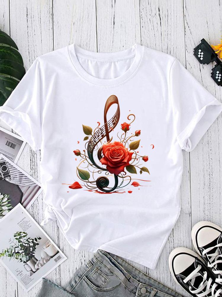 (Asian Size) Graphic Tee T-shirts Female love heart style Casual Short Sleeve O-neck Fashion Print Women's Top T Clothing