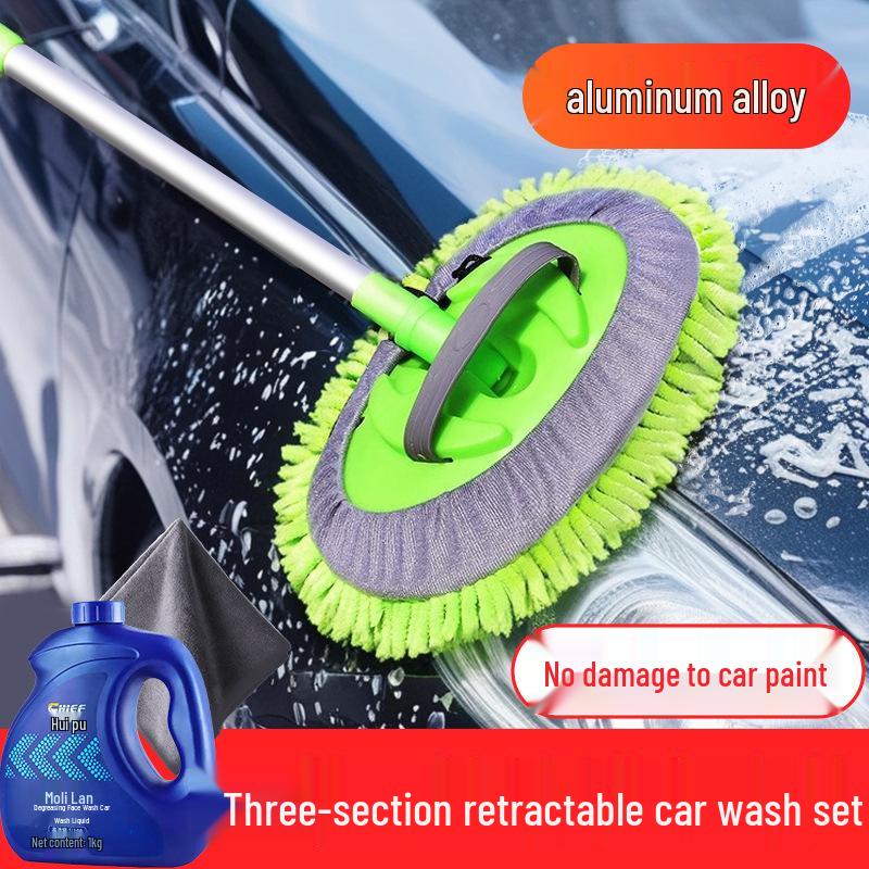 Telescopic Car Wash Mop with Soft Bristle Brush - Non-Damaging, Long Handle, Gentle Cleaning, Not Pure Cotton.