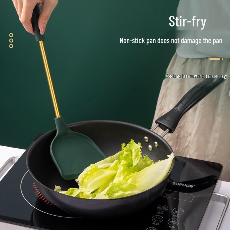 IBOER Silicone Non-stick Kitchen Utensils with Long Handle