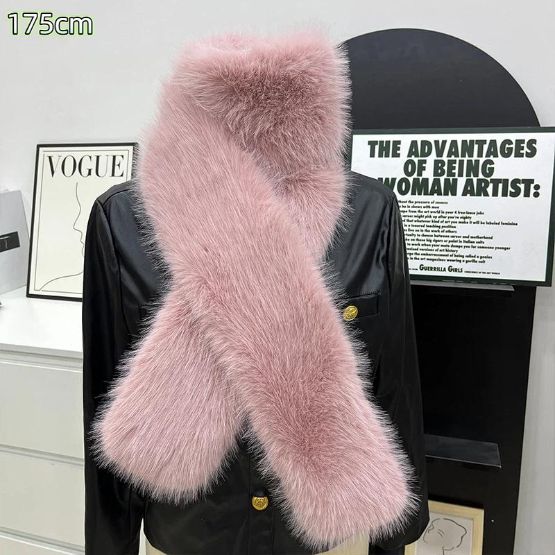 Fake Fur Long Scarf Soft Plush Fur Decor Winter Fluffy Warm Scarf Thick Luxury Wraps Shawl For Women