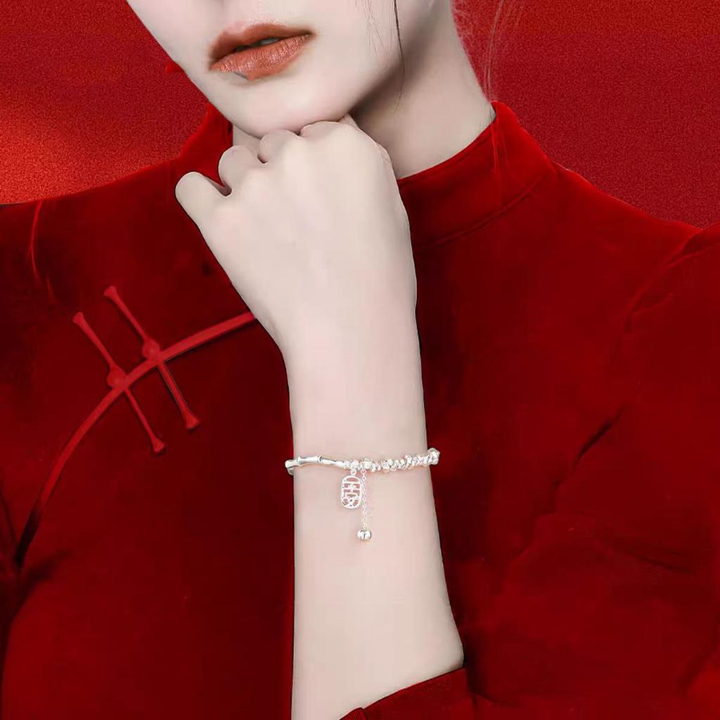 Bamboo Brings Peace Silver Bead Bracelet for Women2025New Solid Bamboo Joint Women's Light Luxury Niche Exquisite Jewelry for Lovers
