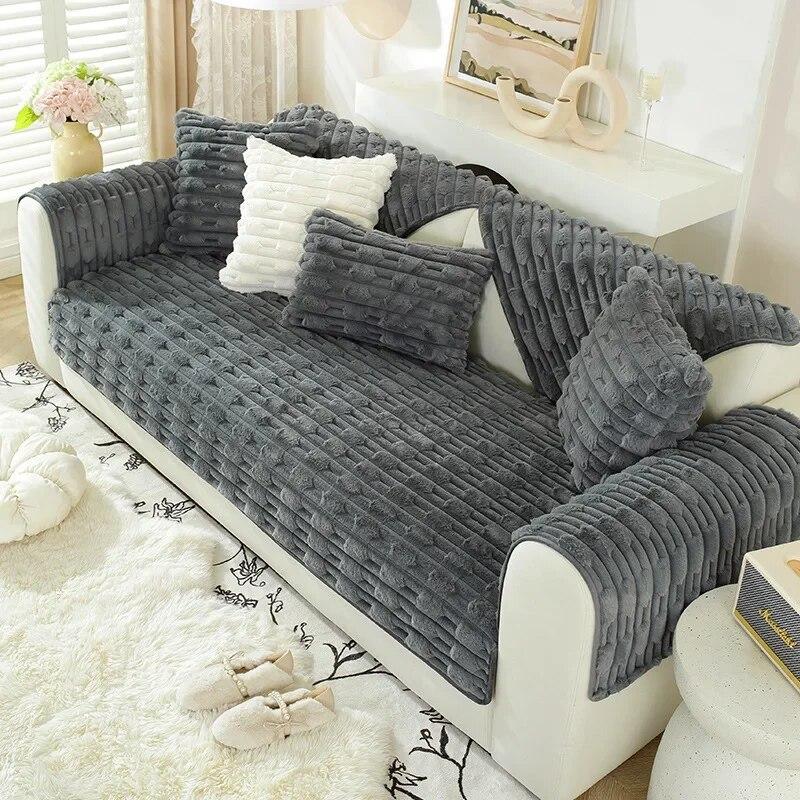 Plush Sofa Cover Winter Thicken Warm Sofa Towel Cushions Super Soft Non-Slip Living Room Sofa Backrest Armrest Towels