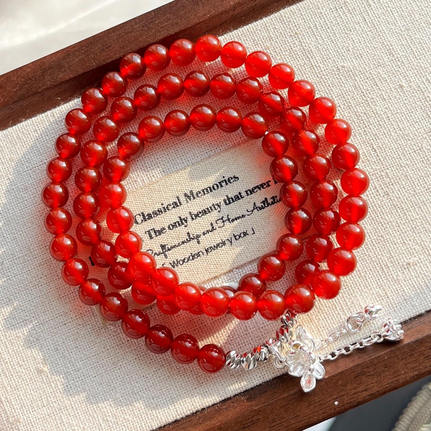 6Mm Pigeon Blood Red Vitreous Natural Chalcedony Bracelet Bracelet