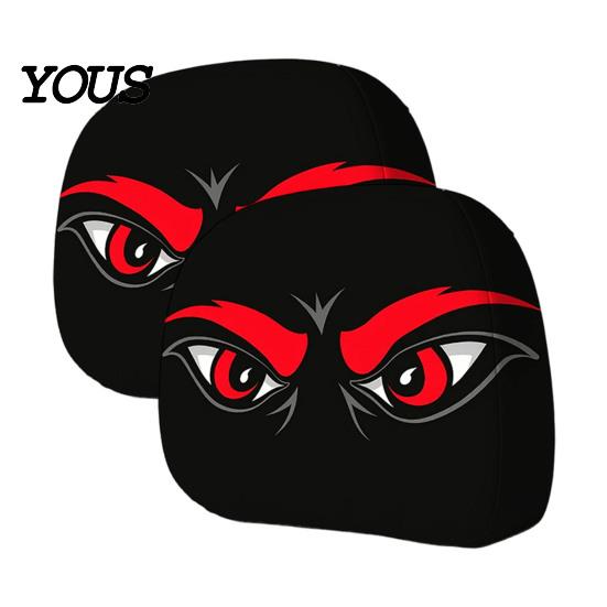 Polyester Seat Covers 2Pcs Spooky Car Headrest Covers, Cartoon Evil Face Auto Protectors, Elastic Protectors for Cars Trucks SUVs Easy