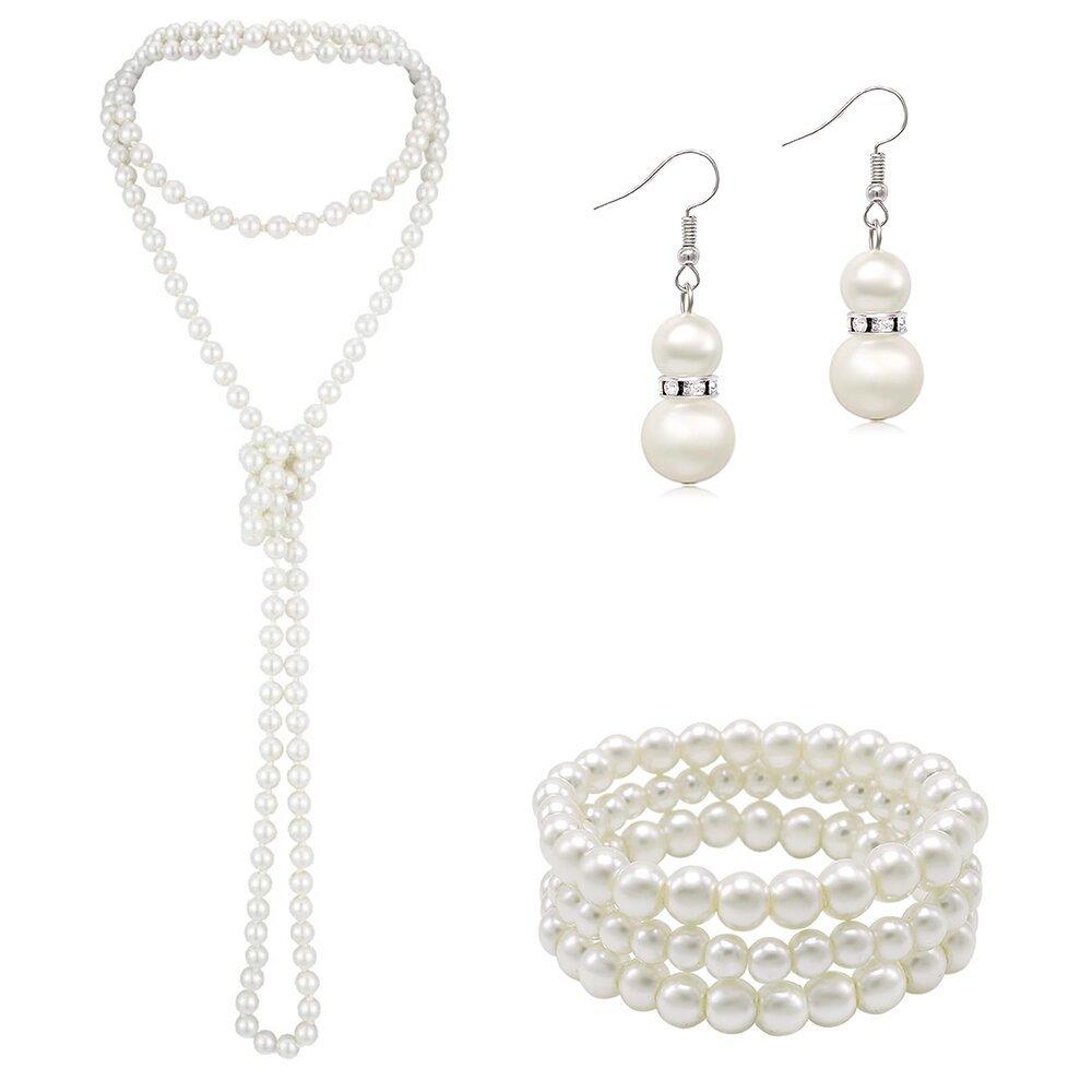 

Elegant Pearl Necklace and Earring Set - Simple Versatile Fashion Jewelry for Women - Feel Light Style перлинний