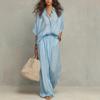 European and American Women's Clothing Casual Summer Women's Cotton and Linen Shirt Wide-leg Pants Suit Women