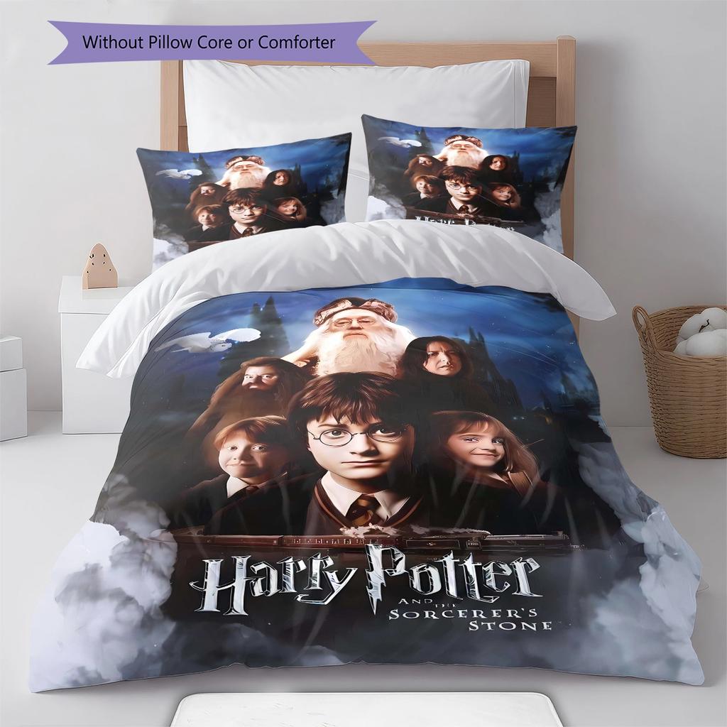 Magic School Story Pattern Bedding Quilt Set Quilt Cover Pillowcase Home Decoration Gift (1 * duvet cover + 2 * pillowcase, without core)