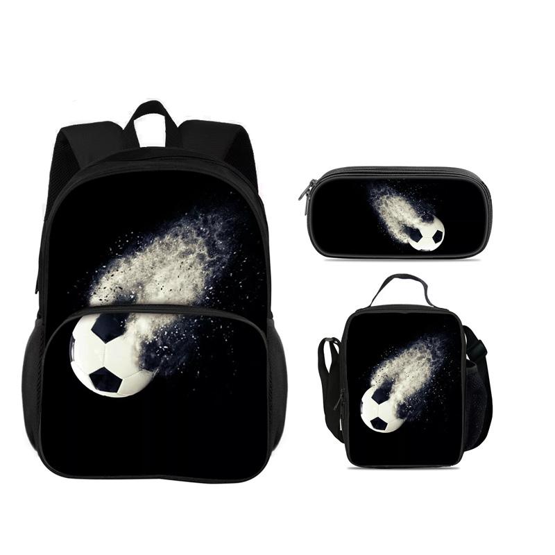 Fußball neue runde Fronttasche Rucksack Federmäppchen, Kühlpack, 3er-Set, der beste Begleiter für Schüler und Schülerinnen in der Schule