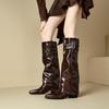Women's Low-heeled Boots Autumn and Winter New European and American Thick-heeled Large-size Roman Medium Boots