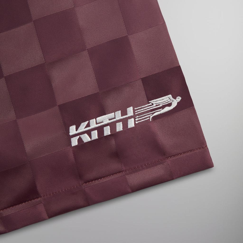Kith FW24 Collins Fall 2024 Series Logo Plaid Satin Lace-Up Comfortable Five-Point Casual Shorts Men shorts Dark-Red KHM060696-698