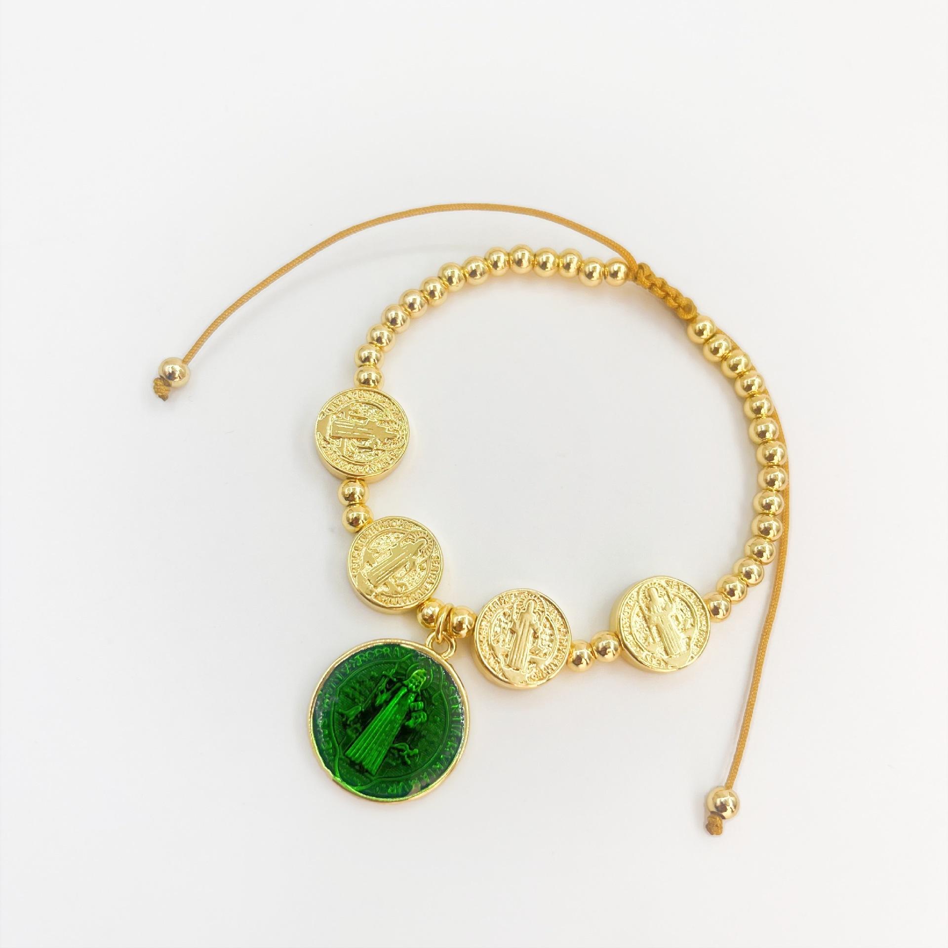 

Madonna Pendant Beaded Bracelet Hand-Woven Retro Literary Steel Ball Bracelet Women зелёный