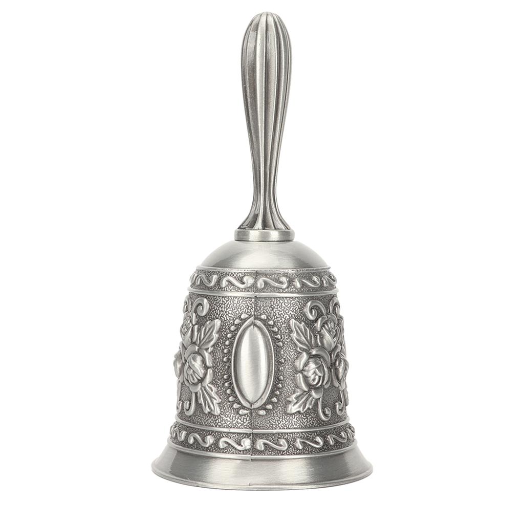 Vintage Hand Bell Flower Carving Zinc Alloy Hand Ring Bell for Bar Wedding School Silver