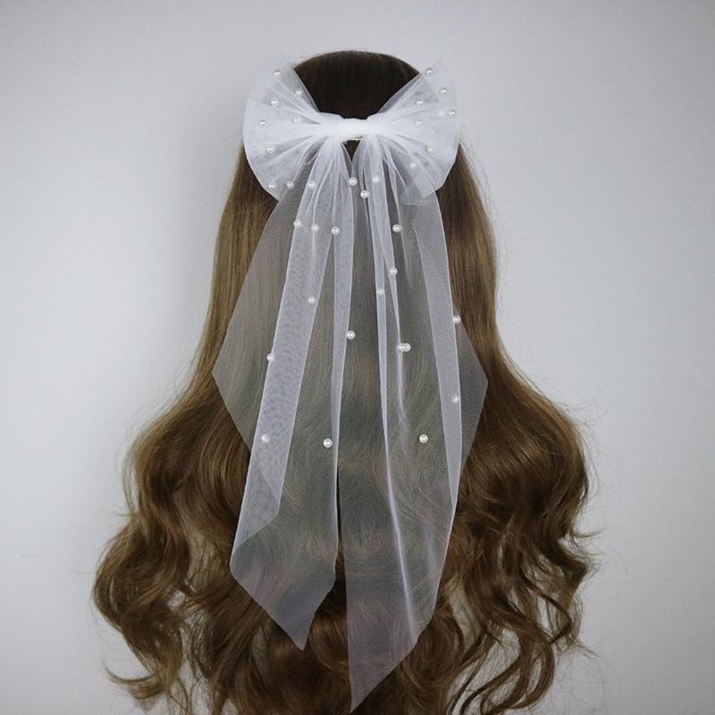 Wedding Party Bride Veil with Beadwork DoubleLayer Bows Bridal Veil Elegant Short Veil Bride Bridemaid Hair Accessories
