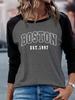 BOSTON Print Crew Neck T shirt Casual Long Autumn winter top women's long sleeved T-shirt loose comfortable black  white