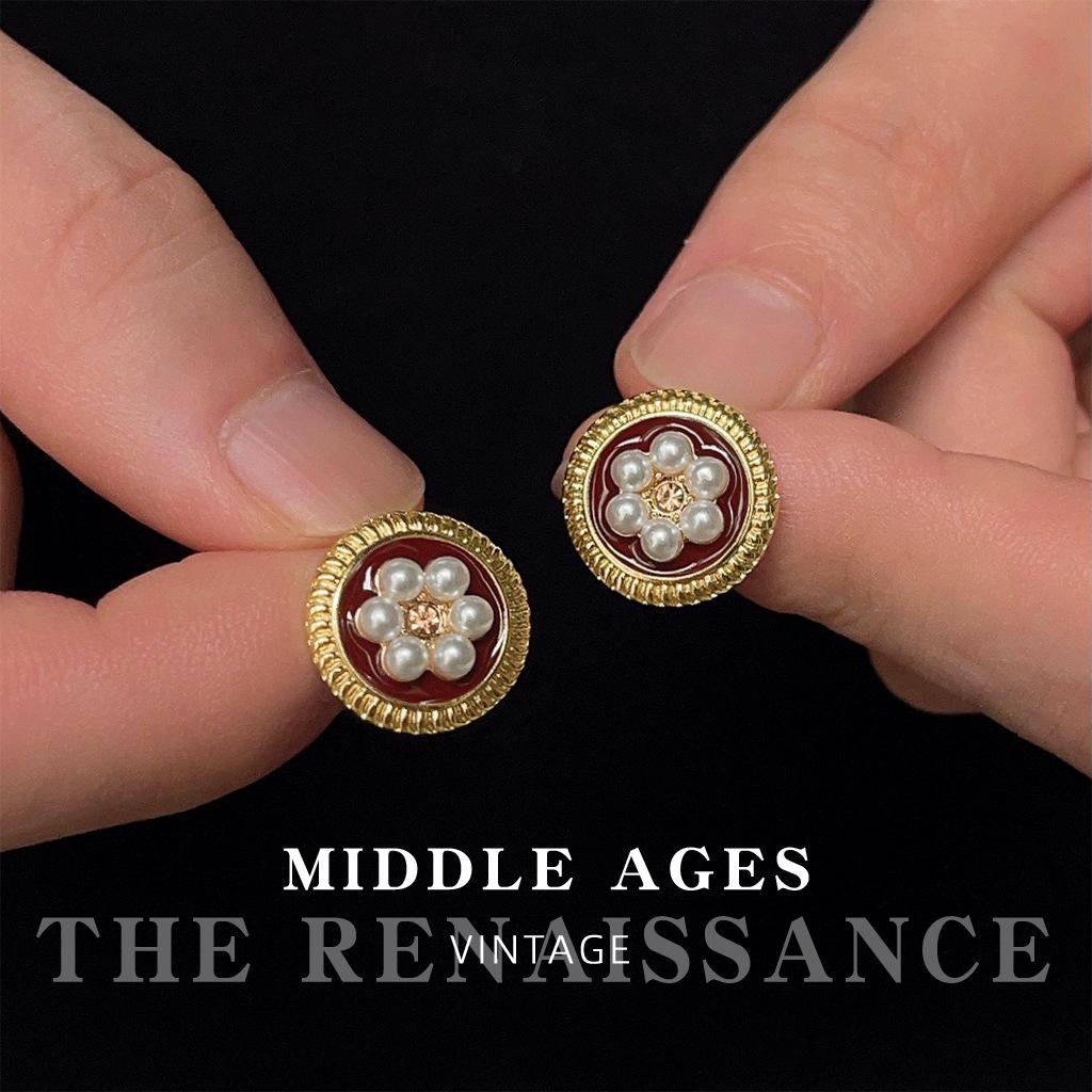 Средневековые ретро бордовые темпераментные серьги-цветы в гонконгском стиле с французским жемчугом для ушей