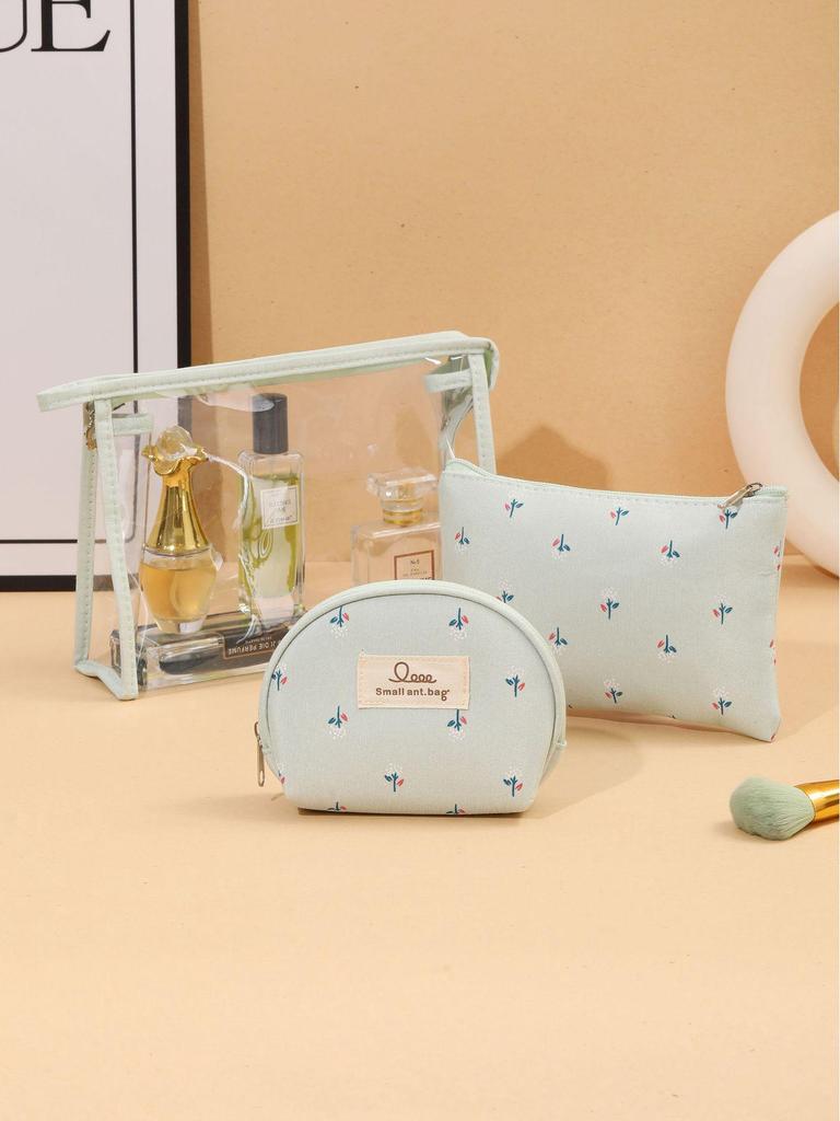 Transparent PVC Travel Cosmetic Bag Set - Waterproof, Portable, Three-Piece Toiletry Organizer for Ladies