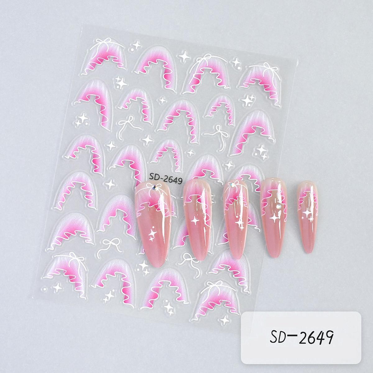 5D Bowknot Lace French Nail Art Stickers Gradient Skirt Ballet Girls Nail Decals Self-Adhesive Nail Decorations DIY Accessories