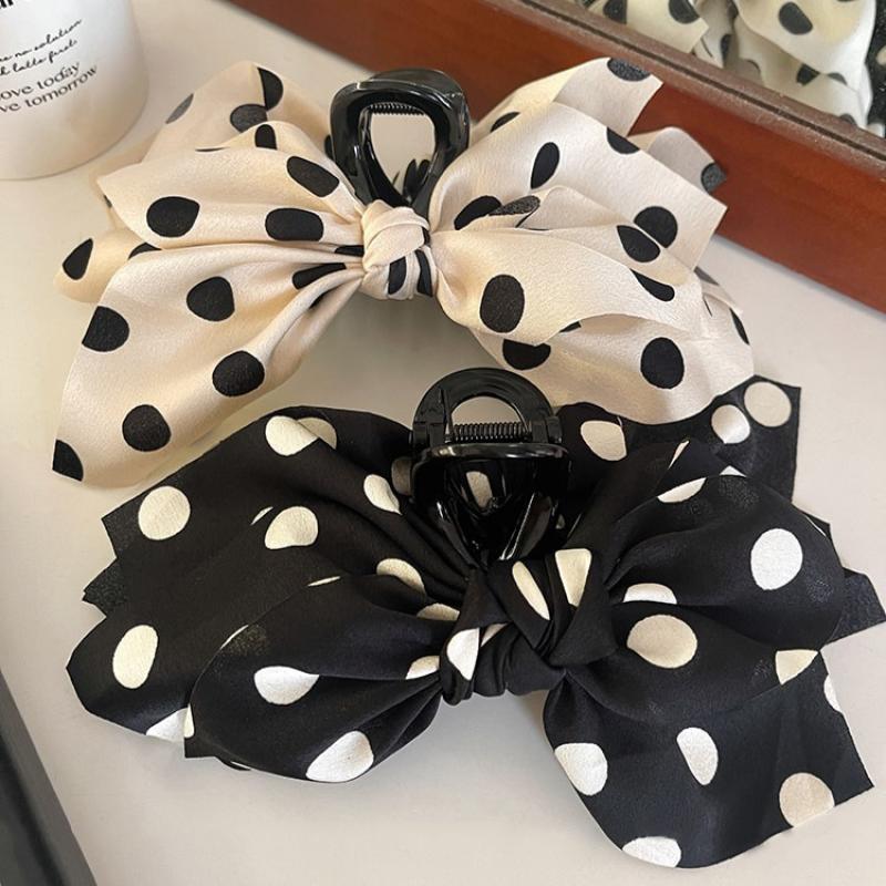 Trendy Large Polka Dot Bow Hair Clip For Women Girls Elegant Shark Clip  Hair Accessories Temperament Hair Claw Gifts