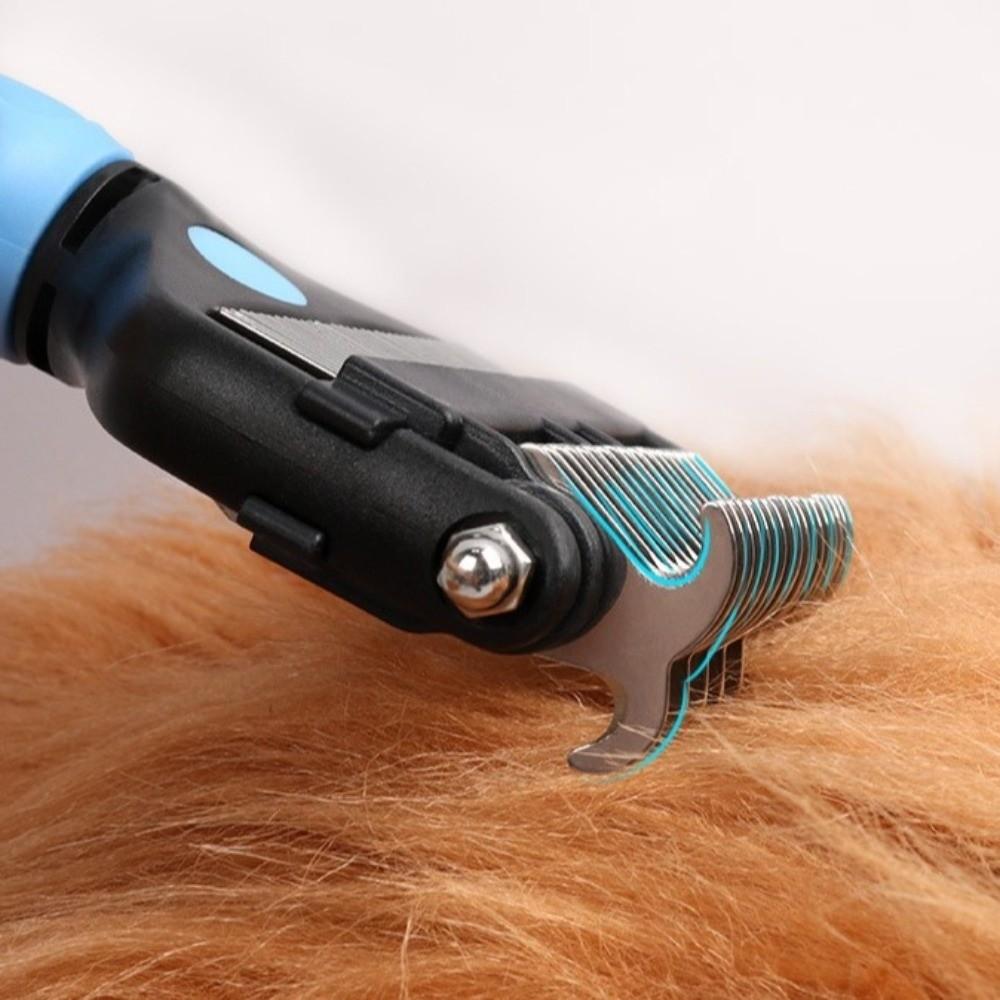 Multi-functional Dog Deshedding Brush Stainless Steel Blade Effective Cat Hair Remover Anti-slip TPR Handle Puppy Cat Comb