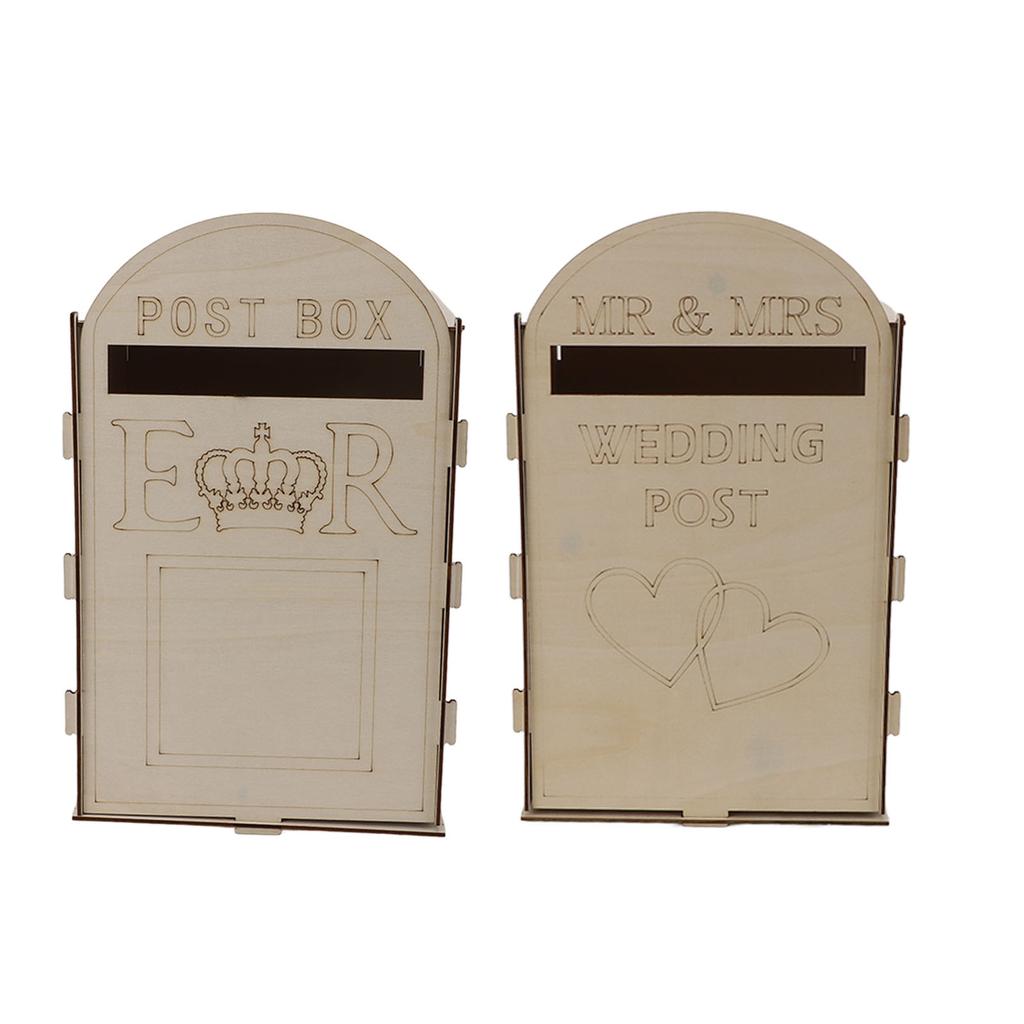 Wooden Wedding Mailbox with Lock Key Plywood Handcrafted Exquisite Vintage Wedding Post Box for Rece
