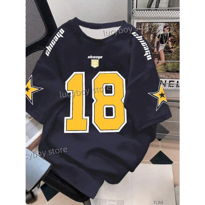 Mens 3D Number 18 Printed Short Sleeve T Shirt Man V Neck Sportwear Brooklyn Racing Football Tee Vintage Casual Tops Men Clothes