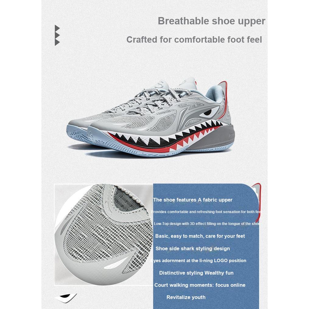 Li Ning Kids Sonic 12 Light Foam Ultra Fabric Lace-Up Non-Slip Wear-Resistant Breathable Low-Top Basketball Shoes Kids Basketball Shoes YKBU054-13