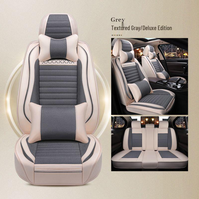 Universal Cotton Linen Car Seat Cover - Four Seasons Enveloping Fabric Cushion